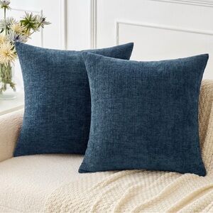 MIULEE Pack Of 2 Blue Throw Pillow Covers 20x20 Inch Chenille